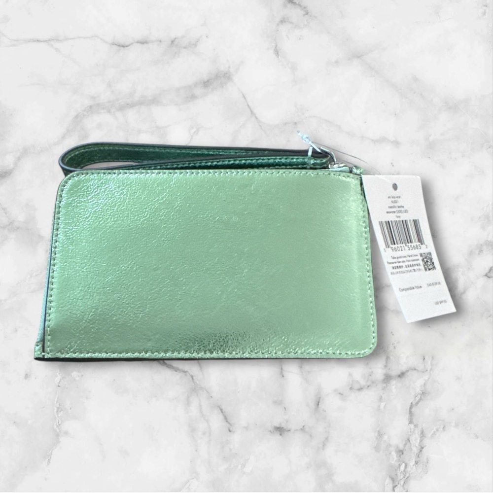 Kate Spade Small Lzip Metallic Seawater Leather Wristlet NWT - Picture 2 of 4